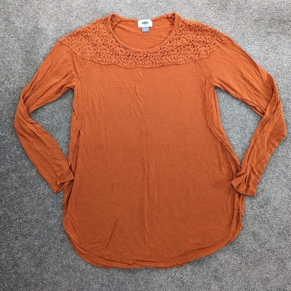 Old Navy long sleeve accent lace neck orange blouse size Medium - Picture 1 of 9